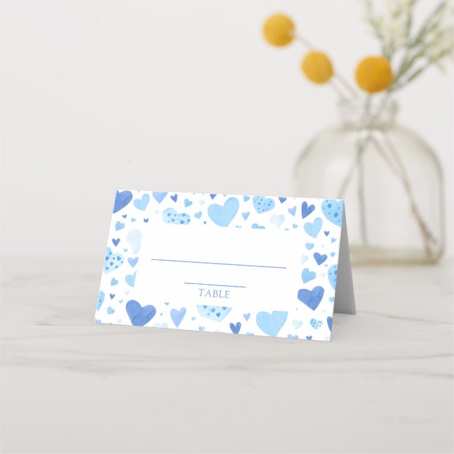 Niedliches blaues Herz - Valentinstag Platzkarte (Vorderseite)
