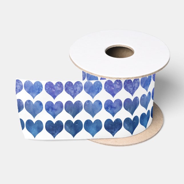 Niedliches Blaues Herzmuster Satinband (Spule)
