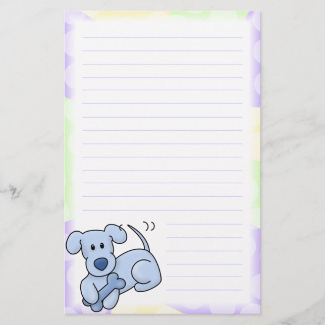 Niedliches blaues Kawaii Hundebriefpapier Briefpapier (Vorderseite)