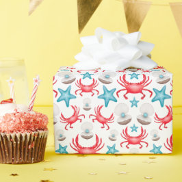 Niedliches blaues Küstengewässer Krebse und Musche Geschenkpapier
