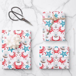 Niedliches blaues Küstengewässer Krebse und Musche Geschenkpapier Set