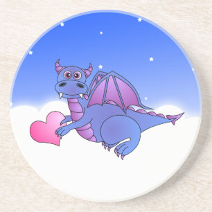 Niedliches blaues lila Drache-Fliegen in den Sandstein Untersetzer