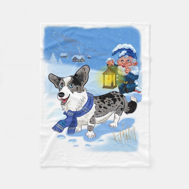 Niedliches blaues Merle im Schnee Fleecedecke (Vorderseite)