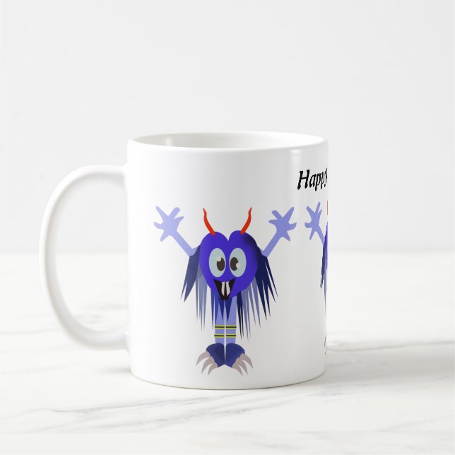 Niedliches blaues Monster Halloween Kaffeetasse (Links)