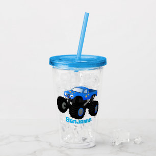 Niedliches blaues Monster-LKW-Cartoon Acryltrinkbecher