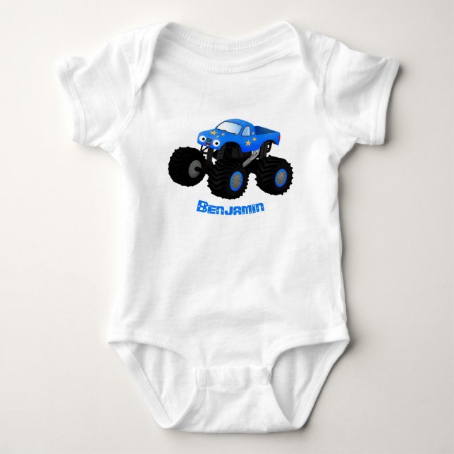 Niedliches blaues Monster-LKW-Cartoon Baby Strampler (Vorderseite)