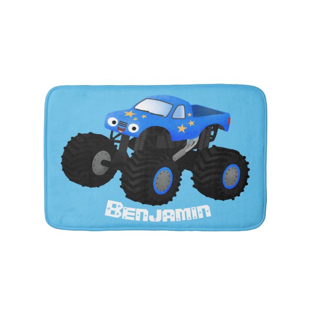 Niedliches blaues Monster-LKW-Cartoon Badematte (Vorderseite)