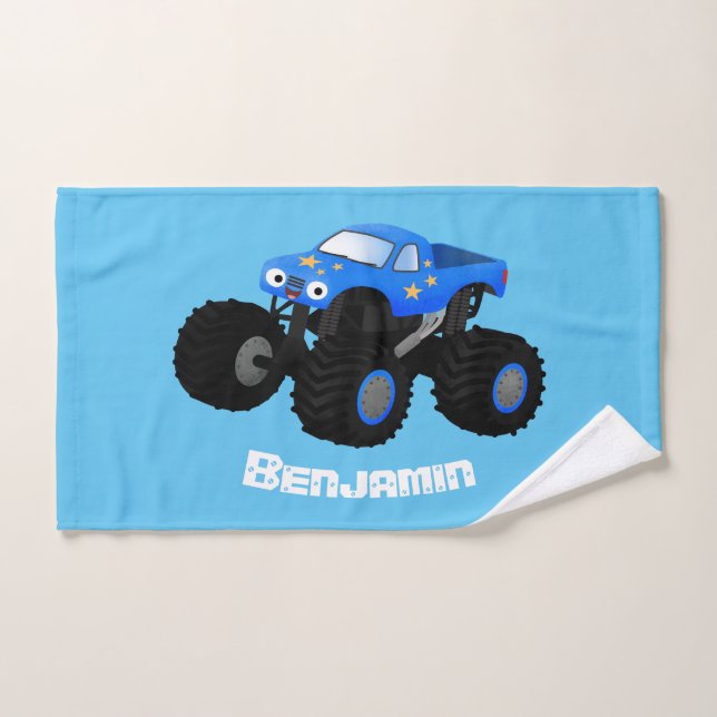 Niedliches blaues Monster-LKW-Cartoon Badhandtuch Set (Handtuch)