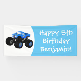 Niedliches blaues Monster-LKW-Cartoon Banner