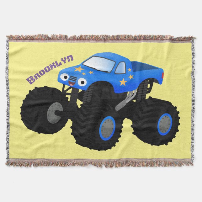 Niedliches blaues Monster-LKW-Cartoon Decke (Vorderseite)