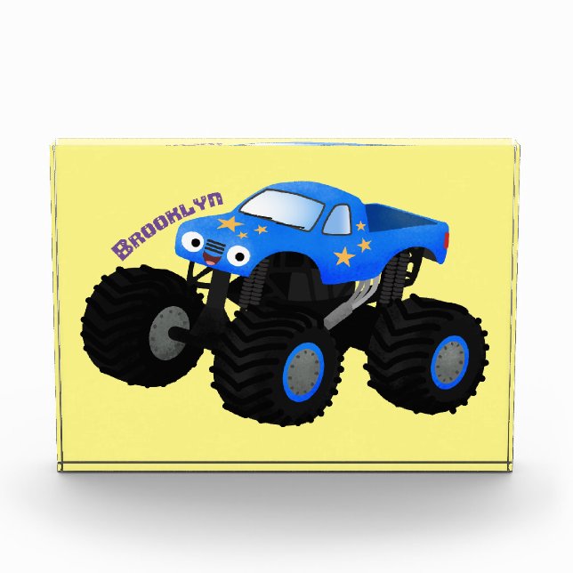 Niedliches blaues Monster-LKW-Cartoon Fotoblock (Vorderseite)