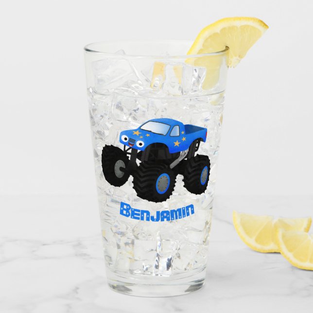 Niedliches blaues Monster-LKW-Cartoon Glas (Rückseite Ice)