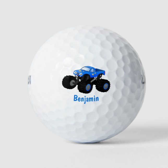 Niedliches blaues Monster-LKW-Cartoon Golfball (Vorderseite)
