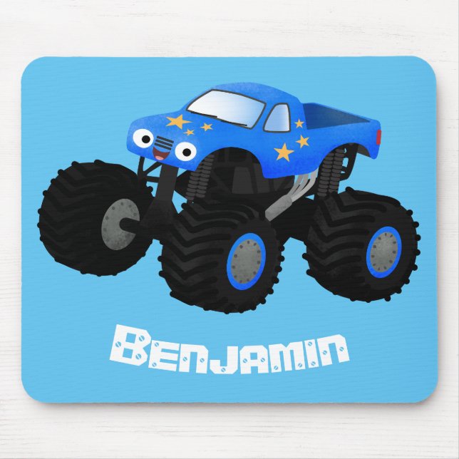Niedliches blaues Monster-LKW-Cartoon Mousepad (Vorne)