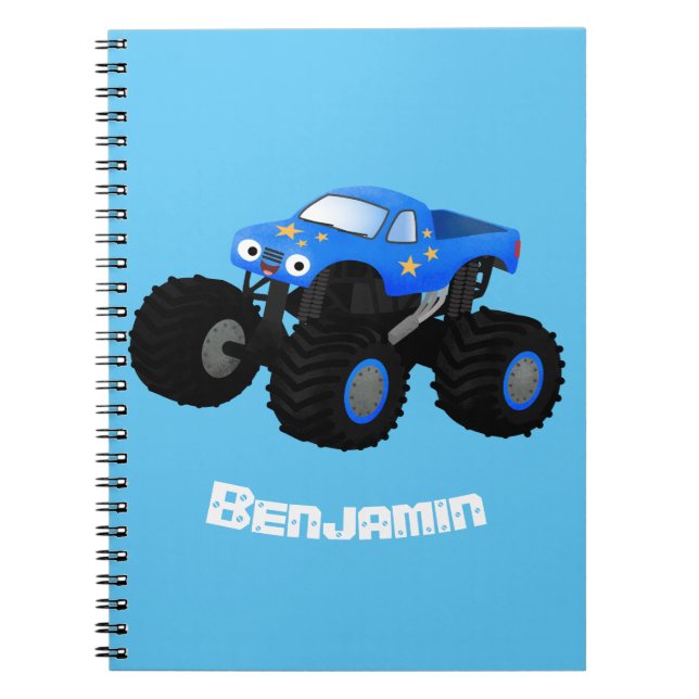 Niedliches blaues Monster-LKW-Cartoon Notizblock (Vorderseite)