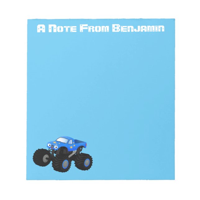 Niedliches blaues Monster-LKW-Cartoon Notizblock (Vorderseite)