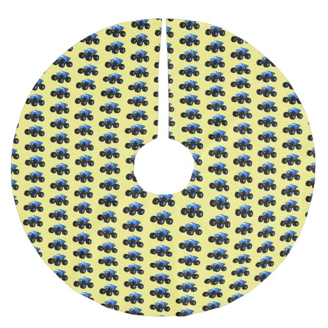 Niedliches blaues Monster-LKW-Cartoon Polyester Weihnachtsbaumdecke (Vorderseite)