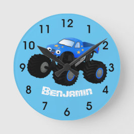 Niedliches blaues Monster-LKW-Cartoon Runde Wanduhr