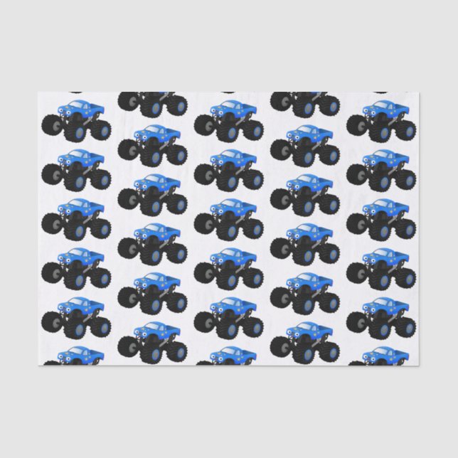 Niedliches blaues Monster-LKW-Cartoon Seidenpapier (Vorderseite)