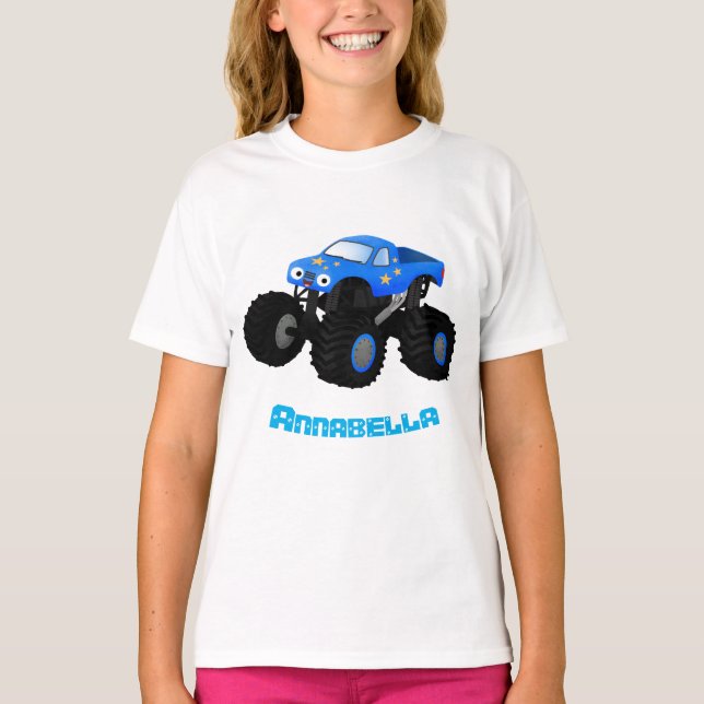 Niedliches blaues Monster-LKW-Cartoon T-Shirt (Vorderseite)