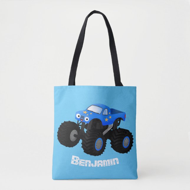 Niedliches blaues Monster-LKW-Cartoon Tasche (Vorderseite)