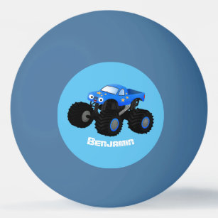 Niedliches blaues Monster-LKW-Cartoon Tischtennisball