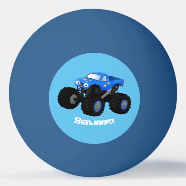 Niedliches blaues Monster-LKW-Cartoon Tischtennisball (Vorderseite)