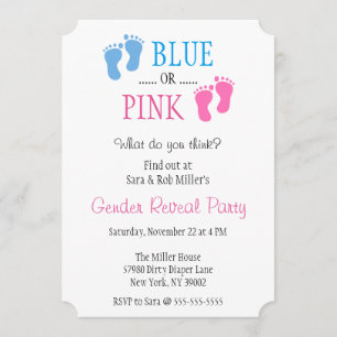Niedliches blaues oder rosa Abdruck-Geschlecht Einladung