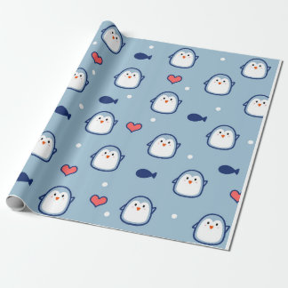 Niedliches Blaues Pinguin-Muster Geschenkpapier