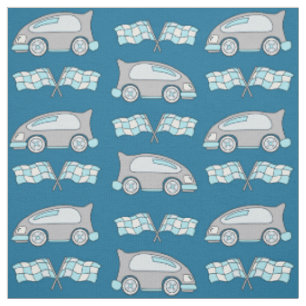 Niedliches blaues Racing Car Flag Muster Kinder Stoff