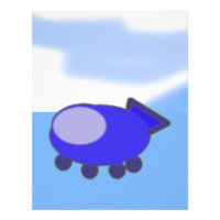 Niedliches blaues Raumschiff auf den blauen Wolken