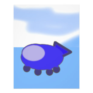 Niedliches blaues Raumschiff auf den blauen Wolken Fotodruck