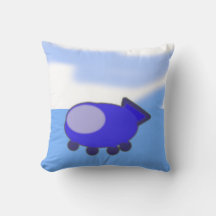 Niedliches blaues Raumschiff auf den blauen Wolken