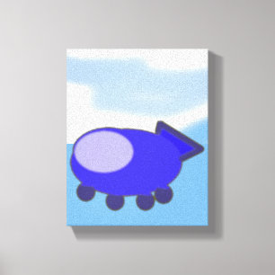 Niedliches blaues Raumschiff auf den blauen Wolken Leinwanddruck