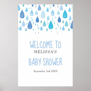Niedliches blaues Regentropfen Kinderdusche / Spri Poster