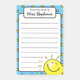 Niedliches blaues Sonnenlicht Lächeln Gesicht von Post-it Klebezettel
