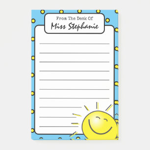 Niedliches blaues Sonnenlicht Lächeln Gesicht von Post-it Klebezettel