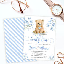 Niedliches blaues Teddy Bär Blumenbaby Dusche Einl