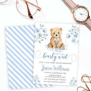 Niedliches blaues Teddy Bär Blumenbaby Dusche Einl Einladung