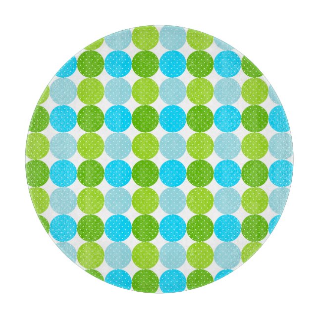 Niedliches blaues und grünes Polka-Punkt-Muster Schneidebrett (Vorderseite)
