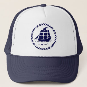 Niedliches blaues und weißes Wasserboot Truckerkappe