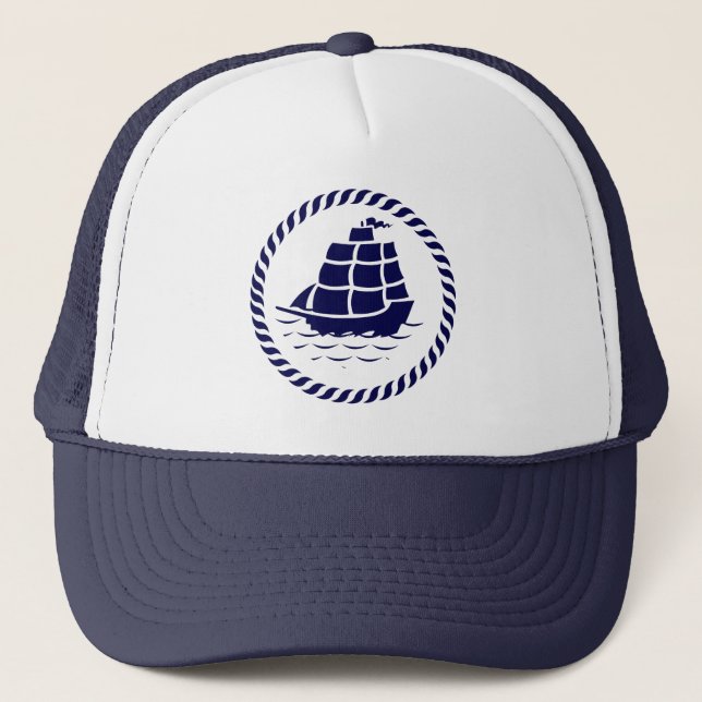 Niedliches blaues und weißes Wasserboot Truckerkappe (Vorderseite)