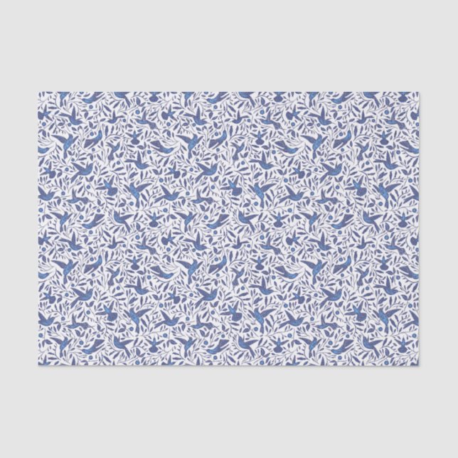 Niedliches blaues Vogel-Muster Seidenpapier (Vorderseite)
