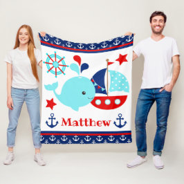 Niedliches blaues Wal- und Ankermuster Fleecedecke