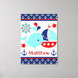 Niedliches blaues Wal- und Ankermuster Leinwanddruck