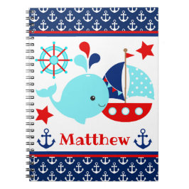 Niedliches blaues Wal- und Ankermuster Notizblock