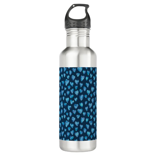 Niedliches Blaues Wasserfarben-Herzmuster Edelstahlflasche (Vorderseite)