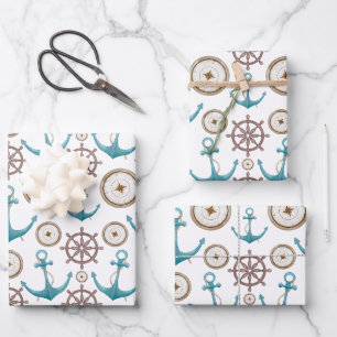 Niedliches blaues Wasserfarbenmuster Geschenkpapier Set