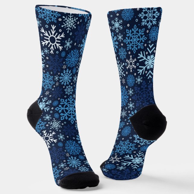 Niedliches Blaues Weihnachtsschneeflockenmuster Socken (Gewinkelt)