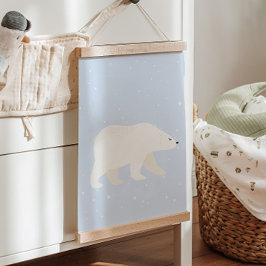 Niedliches blaues Winter-Polarbär Kinderzimmer Wan Wandteppich Mit Holzrahmen
